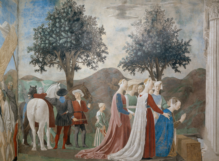 Piero della Francesca, Leggenda della Vera Croce. L’adorazione del Sacro Legno (1452-1466), affresco, particolare. Arezzo, basilica di San Francesco (Scala)